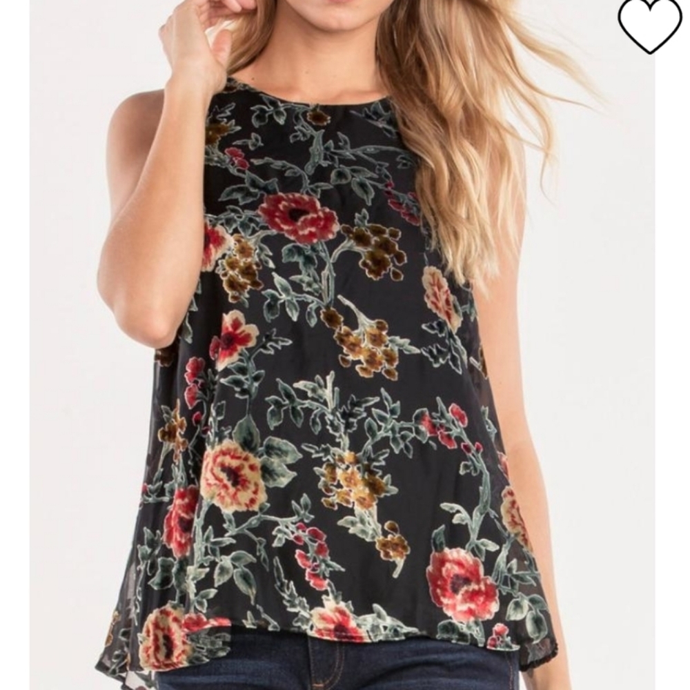 Miss Me‎ Floral Velvet Burnout Sleeveless Top Size Small
